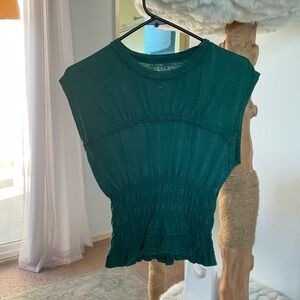 Anthropologie Forest Green Smocked Waist Sleeveless Tank